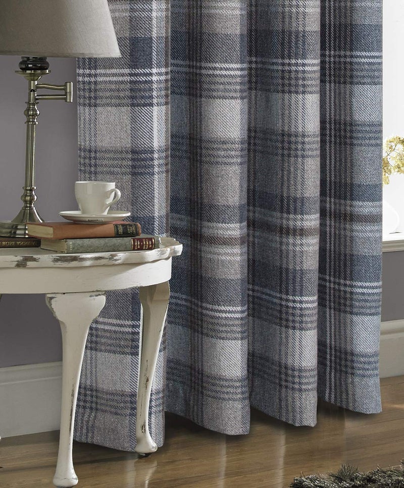 always4u Plaid Gingham Curtains for Living Room Bedroom Room Darkening Check Country Curtains 2 Panels Striped Grommet Window Treatments 54X63 Inch Blue and Brown - Image 4
